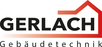Logo der Firma Gerlach Gebäudetechnik mit Schriftzug und angedeutetem Dach in rot